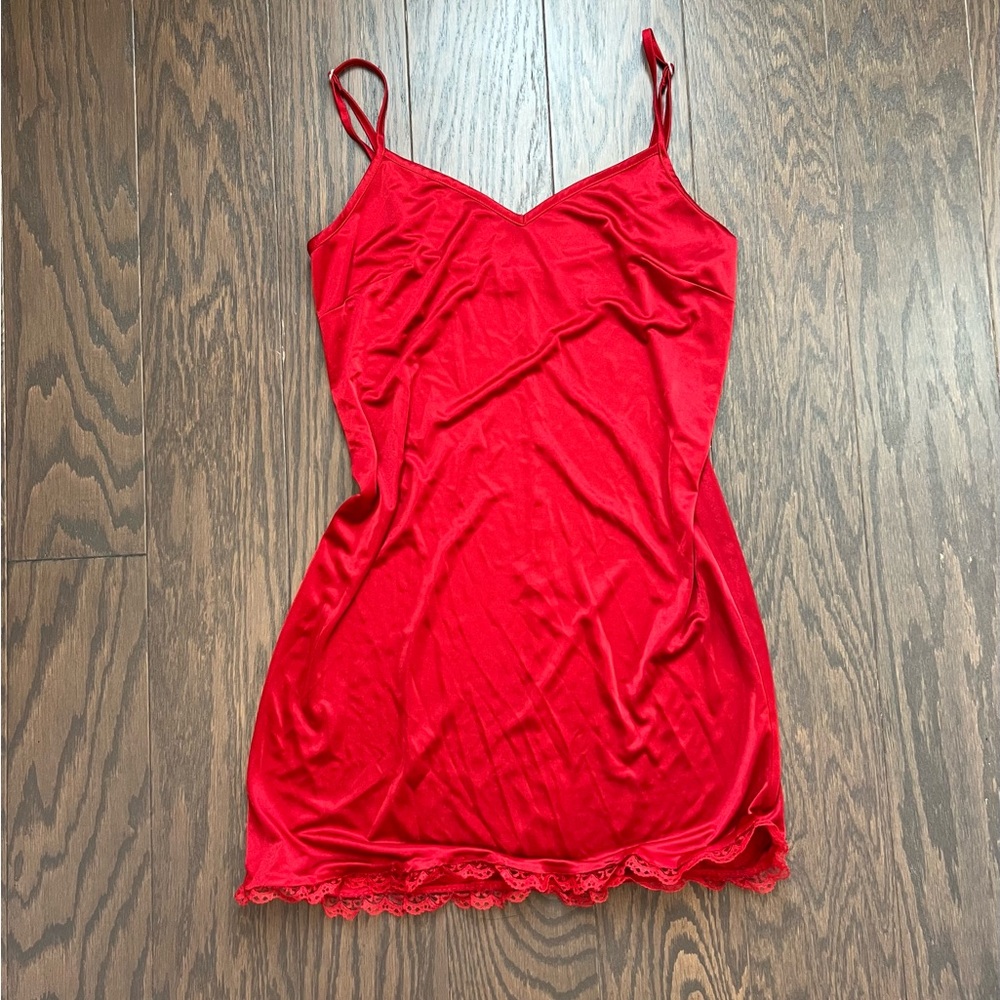 Red Lace-Trim Slip Dress Camisole